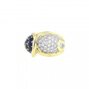 Anello Vintage  in oro giallo, zaffiri e diamanti