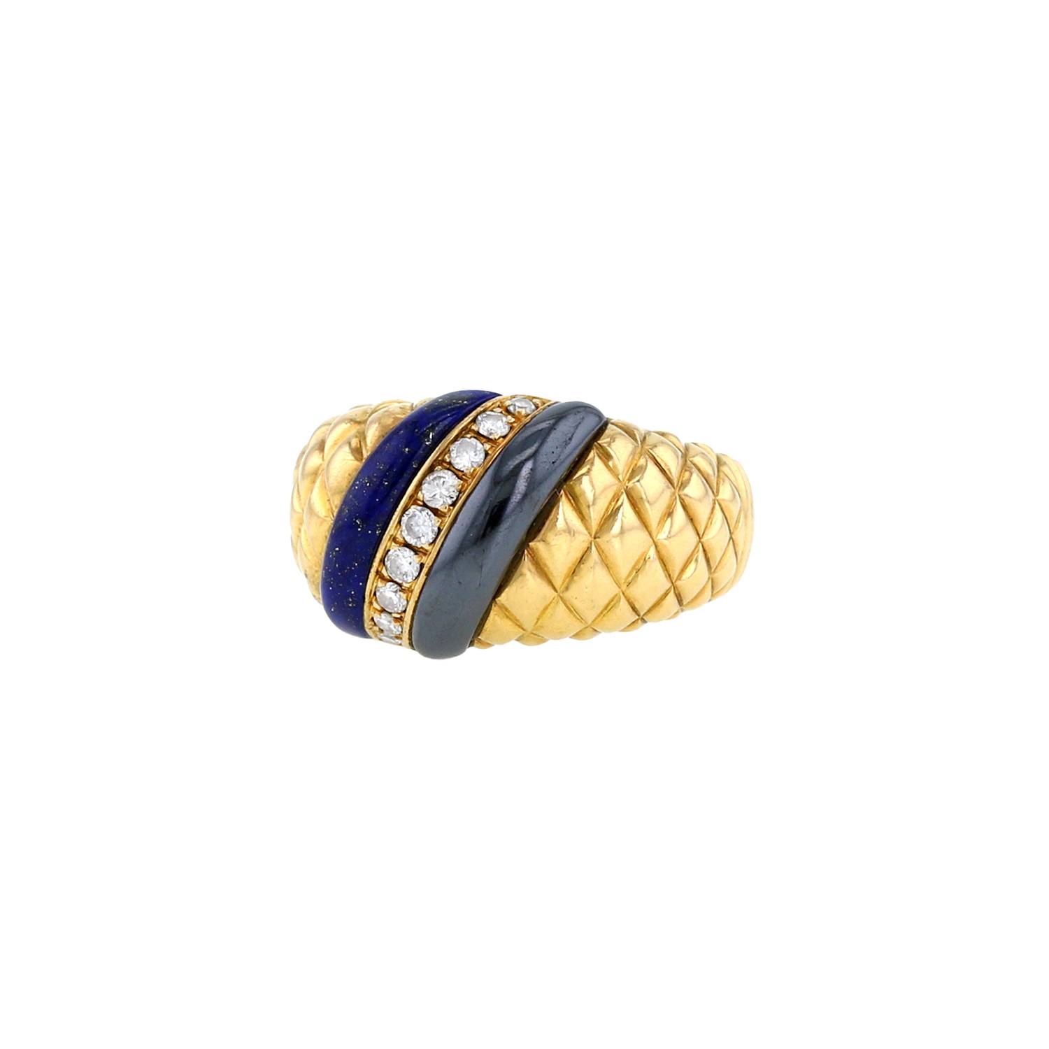 Van Cleef & Arpels ring in yellow gold, lapis-lazuli and haematite