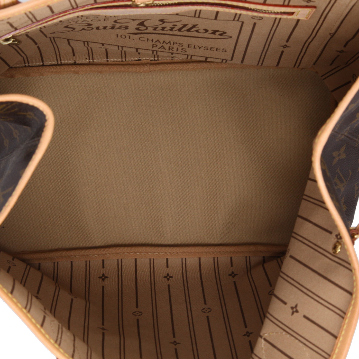 Louis Vuitton  Neverfull medium model  shopping bag  monogram canvas  and natural leather - Detail D3