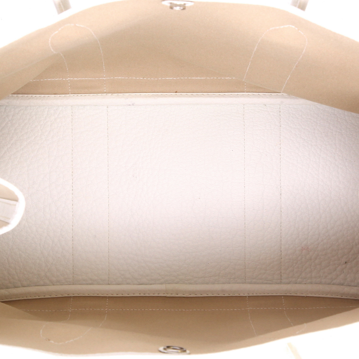 Sac cabas Hermès  Garden Party en toile beige et cuir blanc - Detail D3