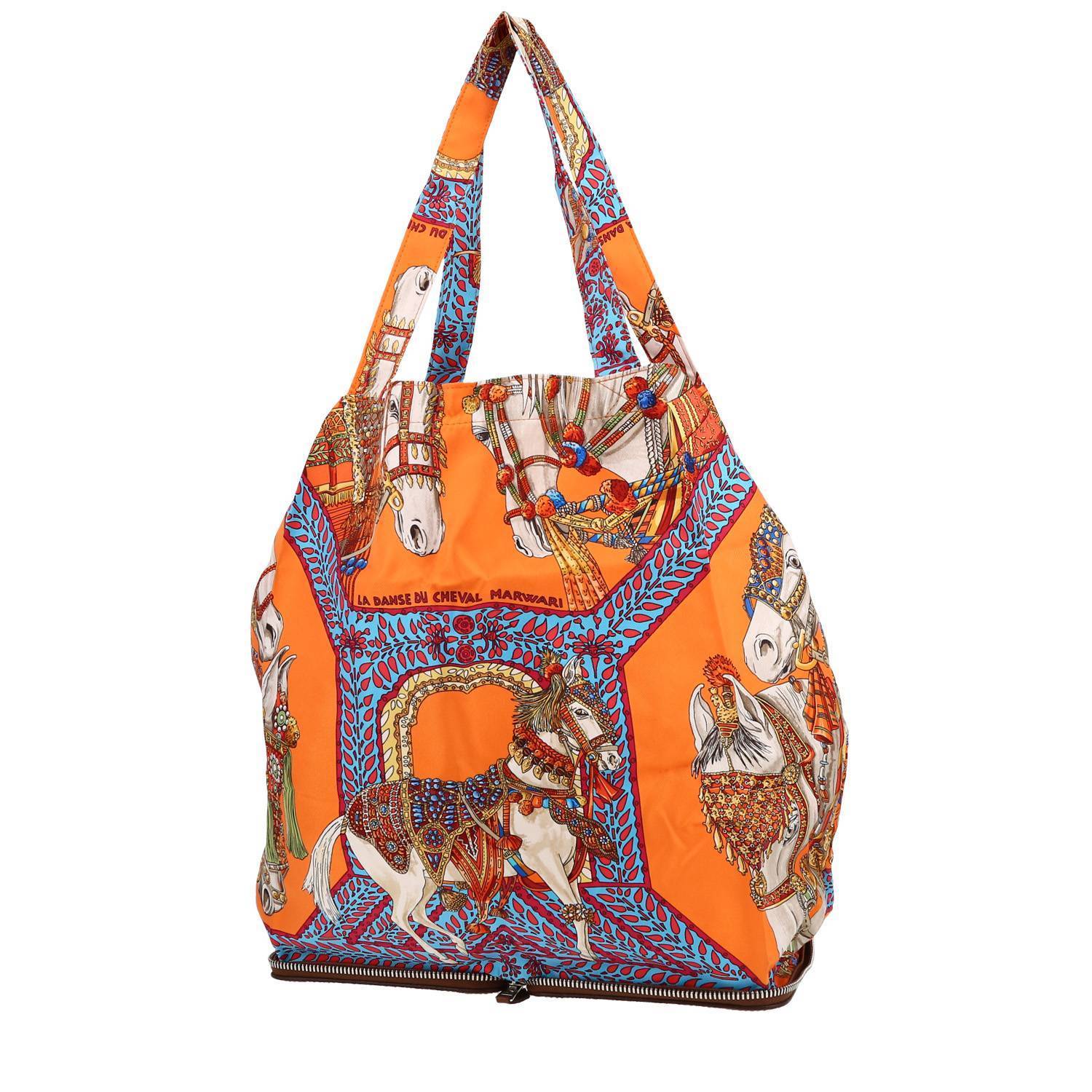 Shopping bag Hermès  Silky Pop - Shop Bag in twill di seta multicolore e pelle gold