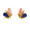 Paire de boucles d'oreilles Vintage  en or jaune, lapis-lazuli et corail - 00pp thumbnail