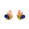 Vintage  earrings in yellow gold, lapis-lazuli and coral - 360 thumbnail