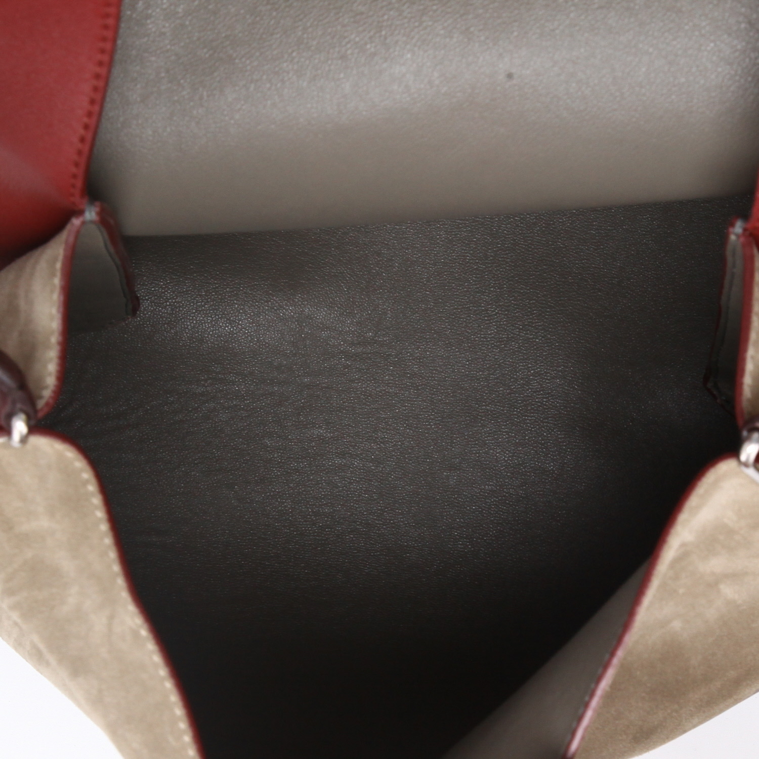 Sac à main Celine  All Soft en cuir bordeaux et daim taupe - Detail D3