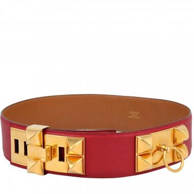 Cintura Hermès  Médor in pelle Courchevel rossa e pelle gold