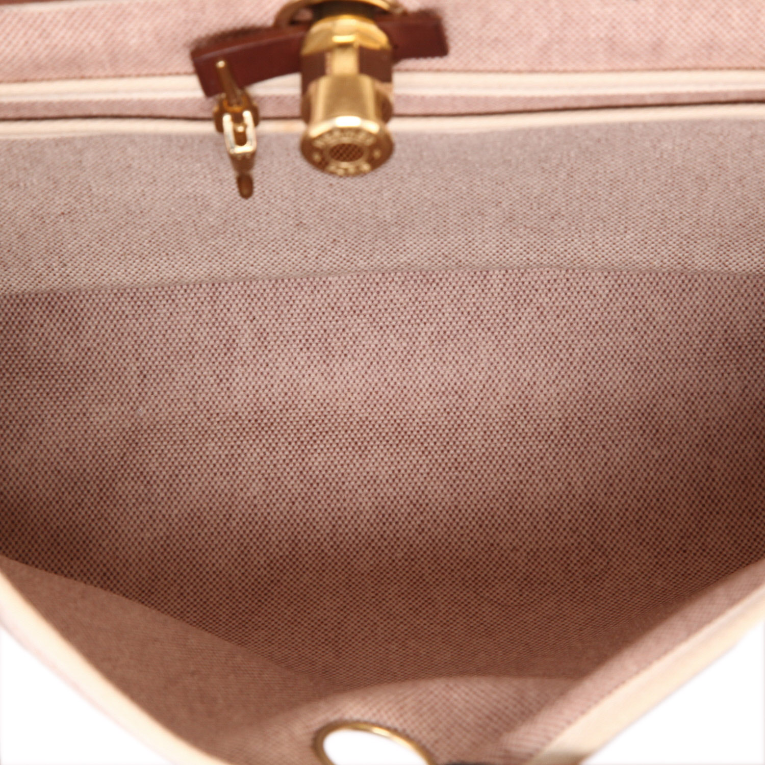 Hermès  Herbag shoulder bag  in beige canvas  and brown Hunter cowhide - Detail D3