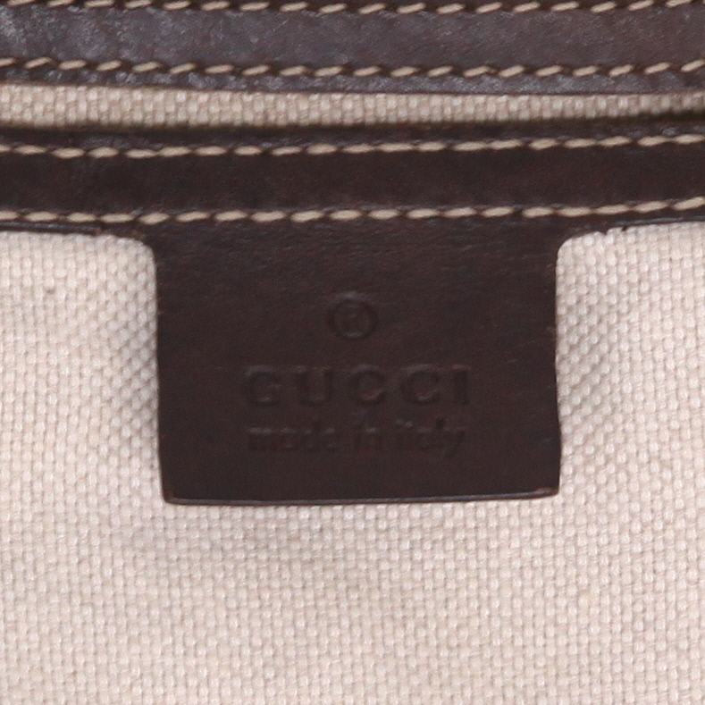 Gucci  Messenger shoulder bag  in beige logo canvas  and brown leather - Detail D2