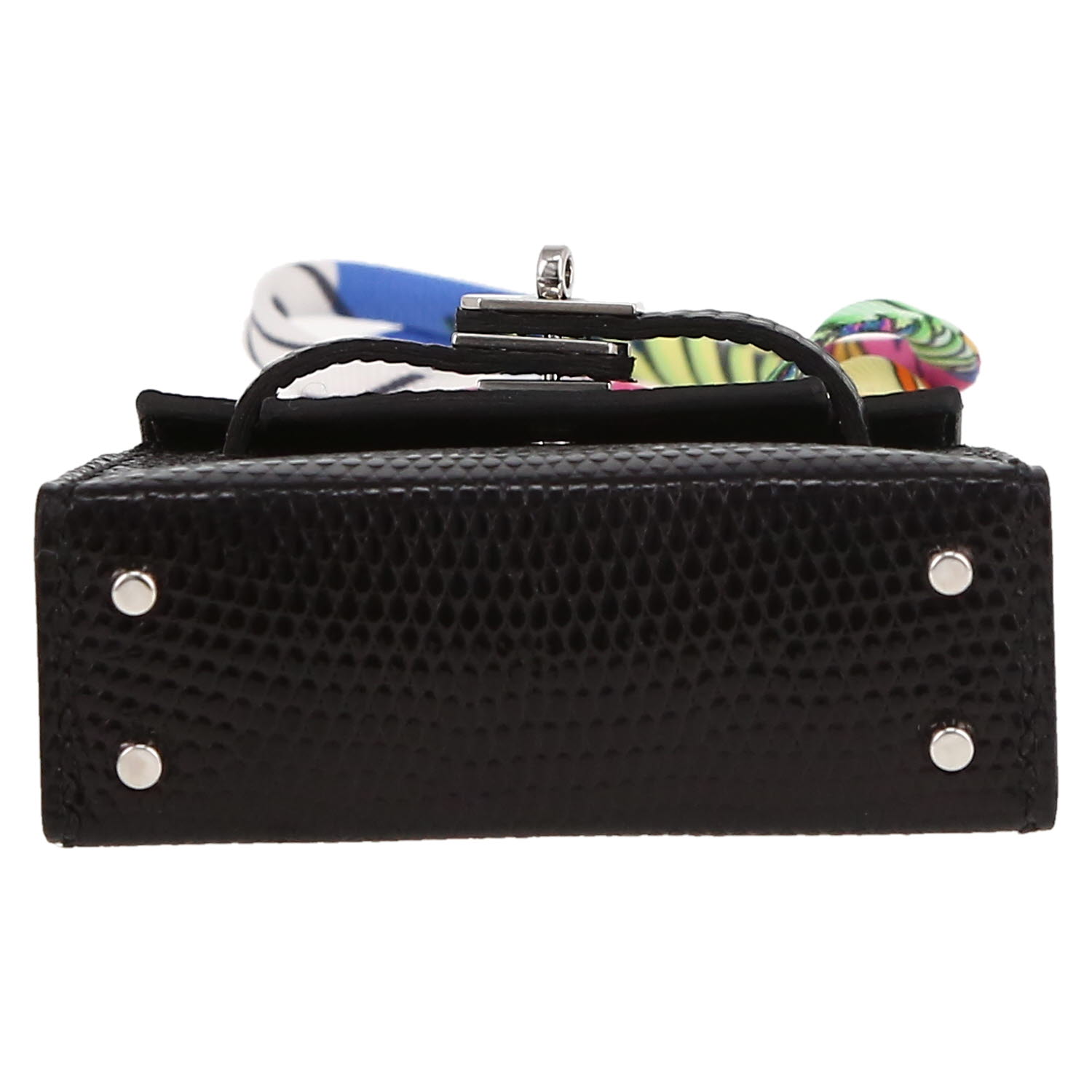 Bolso Hermès  Kelly Twilly bag charm en piel de lagarto negra y seda multicolor - Detail D1