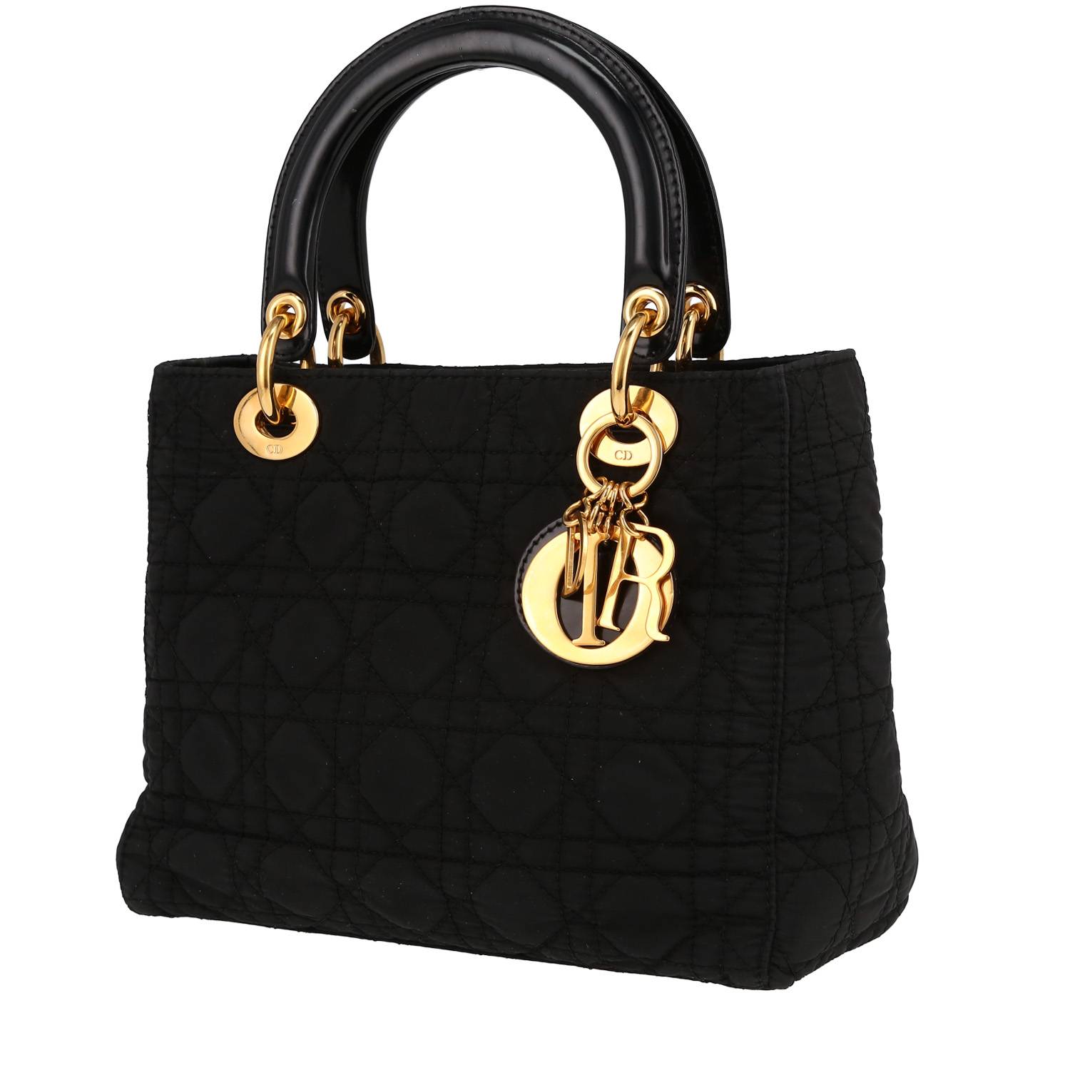 Lady Dior Handbag In Black Canvas Cannage And Black Patent