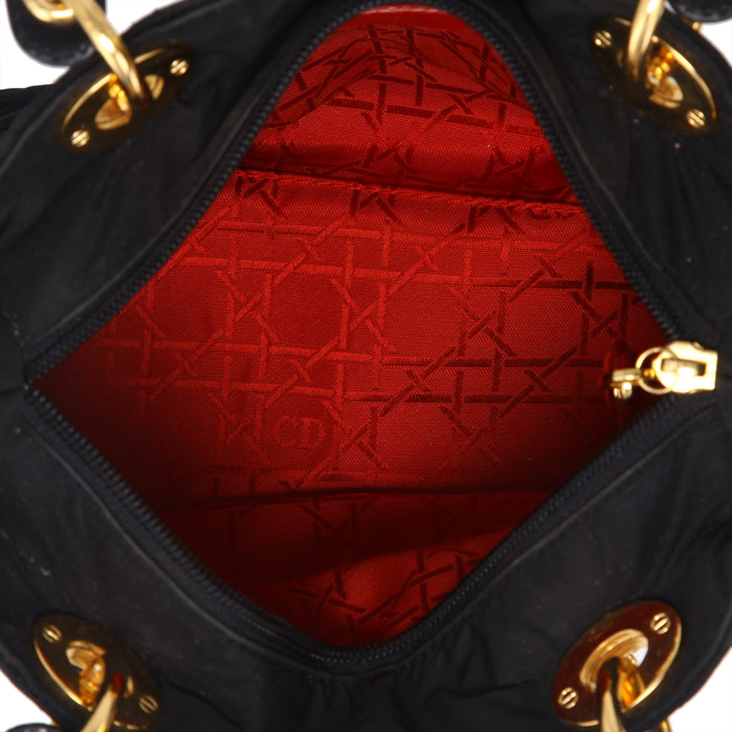 Dior  Lady Dior handbag  in black canvas cannage  and black patent leather - Detail D3