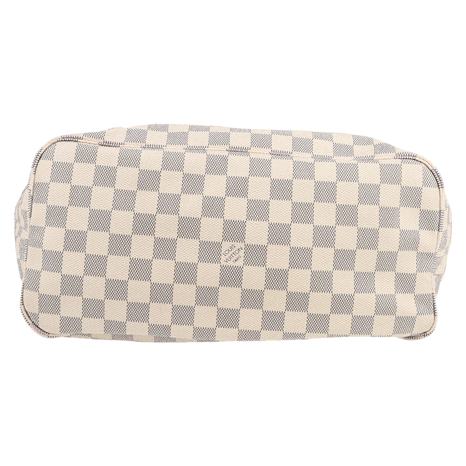 Shopping bag Louis Vuitton  Neverfull in tela a scacchi azzurro e pelle naturale - Detail D1