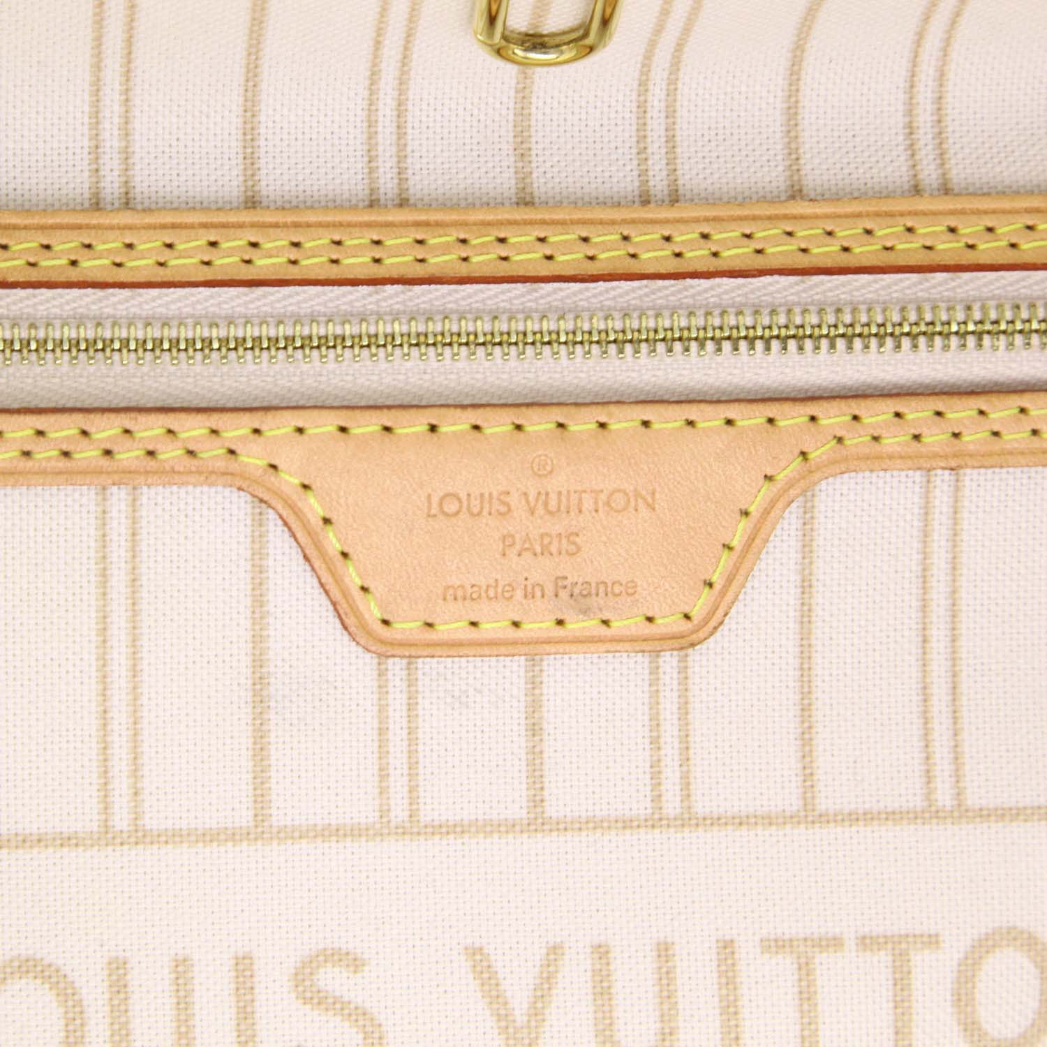 Sac cabas Louis Vuitton  Neverfull en toile damier azur et cuir naturel - Detail D2