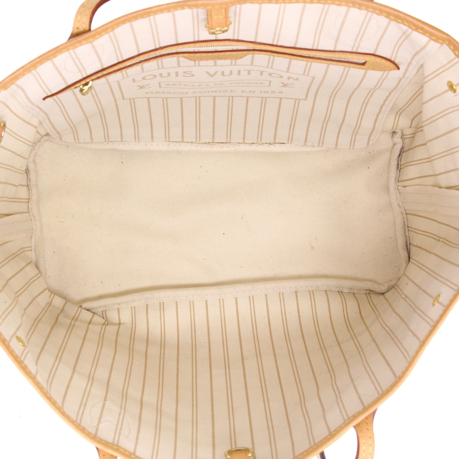 Louis Vuitton  Neverfull shopping bag  in azur damier canvas  and natural leather - Detail D3