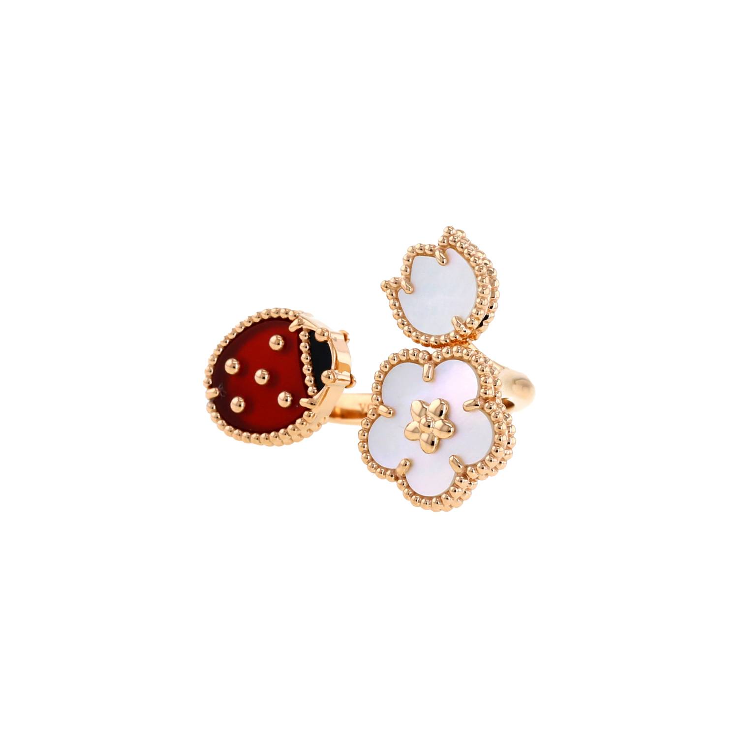 Sortija abierta Van Cleef 
Arpels Lucky Spring de oro rosa, nácar y cornalina
