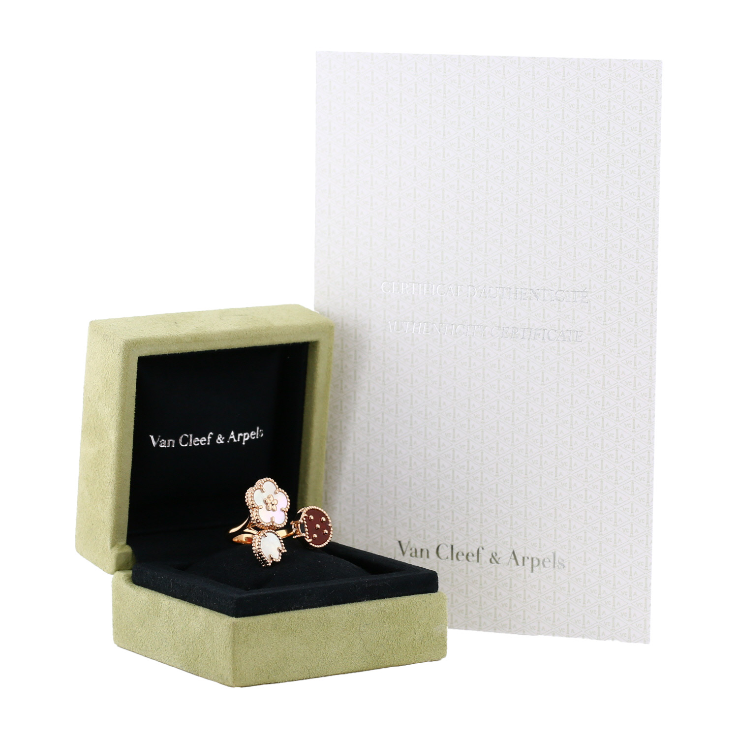 Anello aperto Van Cleef & Arpels Lucky Spring in oro rosa, madreperla e corniola - Detail D2