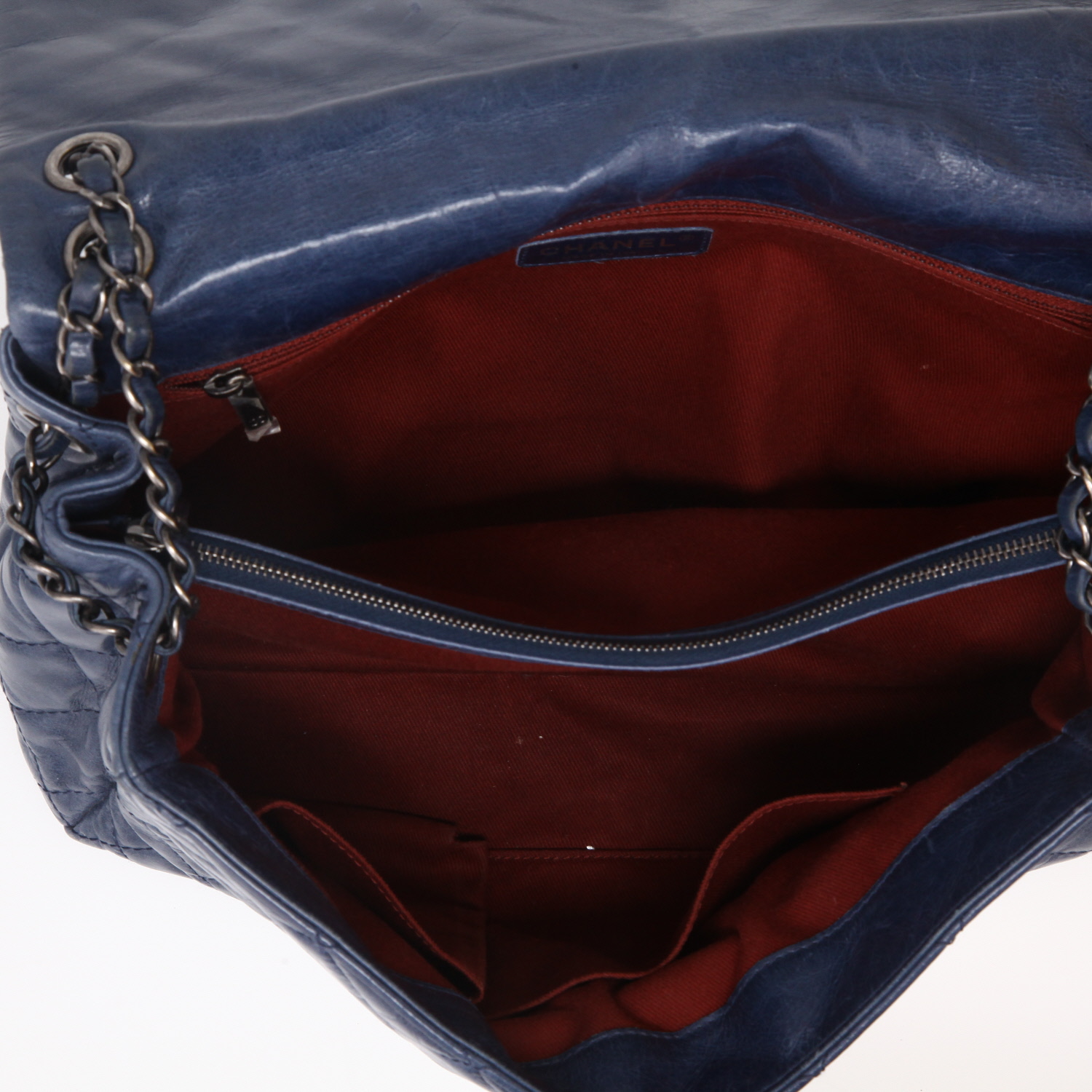 Chanel  Timeless Jumbo handbag  in navy blue quilted leather - Detail D3