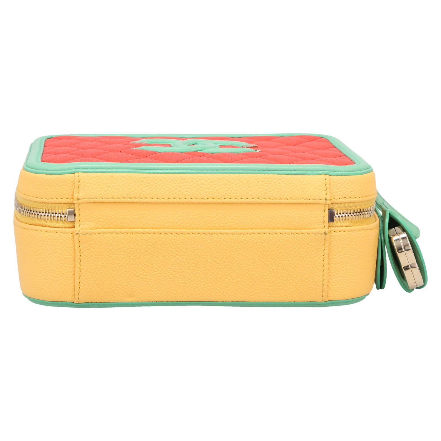 Chanel  Filigree Vanity Case shoulder bag  in yellow, green and red tricolor  grained leather - Detail D1