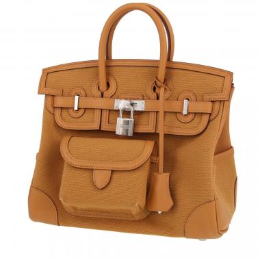 Bolso de mano Hermès  Birkin 25 cm en lona color camel y cuero color camel
