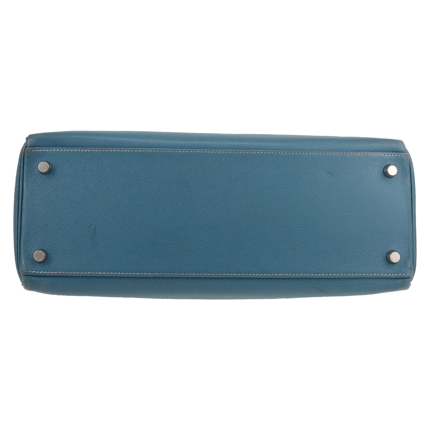 Hermès  Kelly 32 cm handbag  in blue jean Courchevel leather - Detail D1