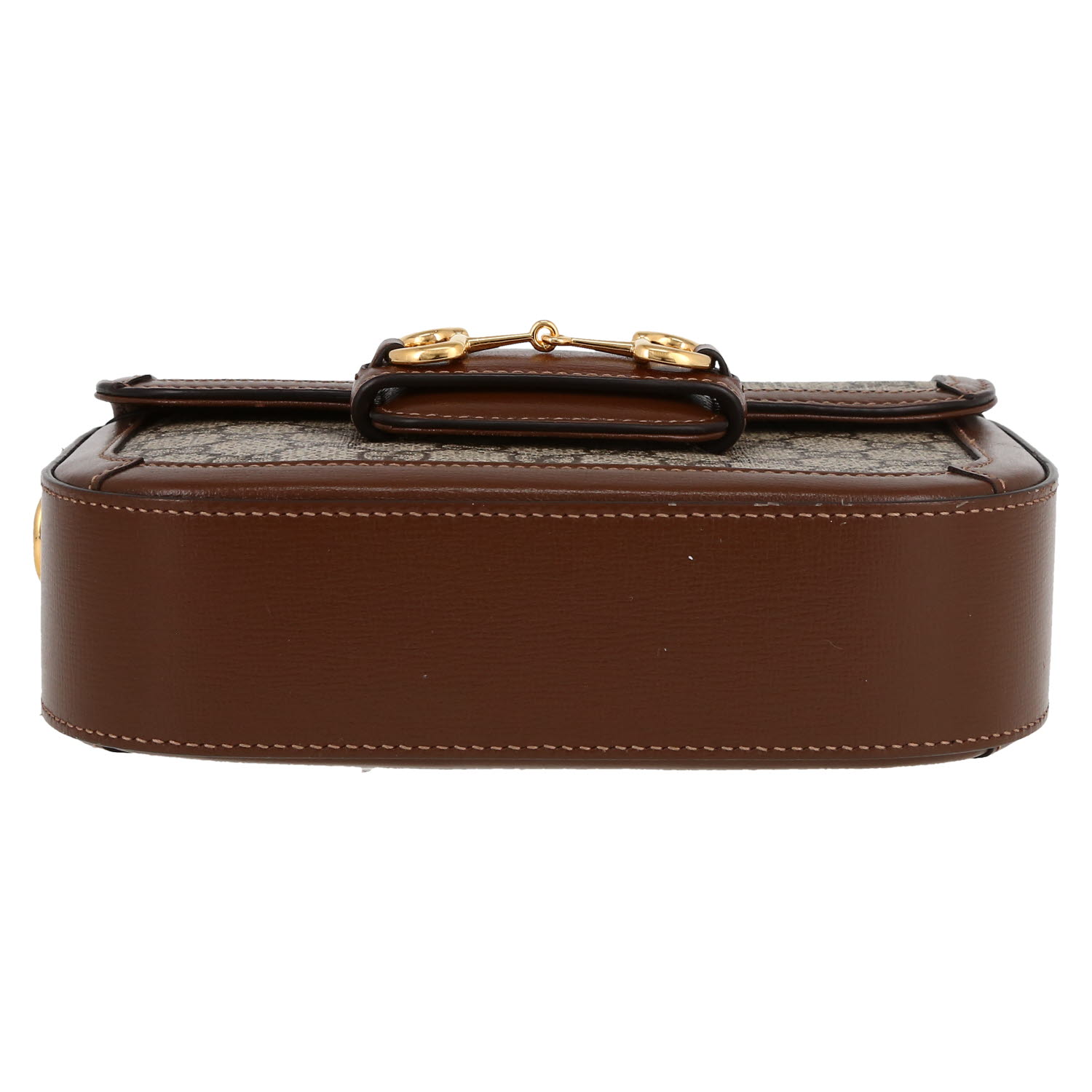 Sac bandoulière Gucci  1955 Horsebit en toile sûpreme GG beige et cuir marron - Detail D1