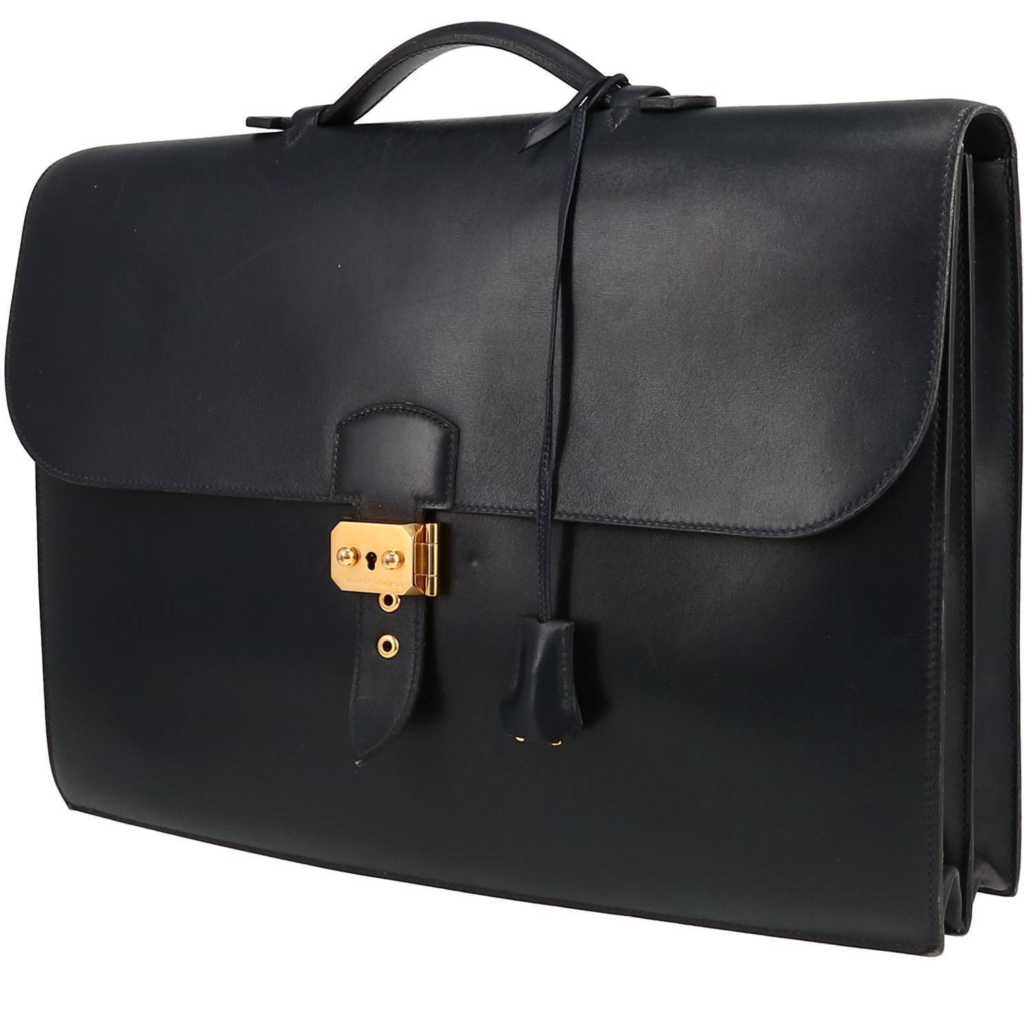 Hermès  Sac à dépêches briefcase  in blue box leather - 00pp