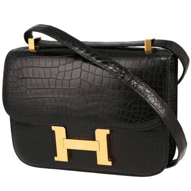 Bolso de mano Hermès  Constance en cocodrilo porosus negro