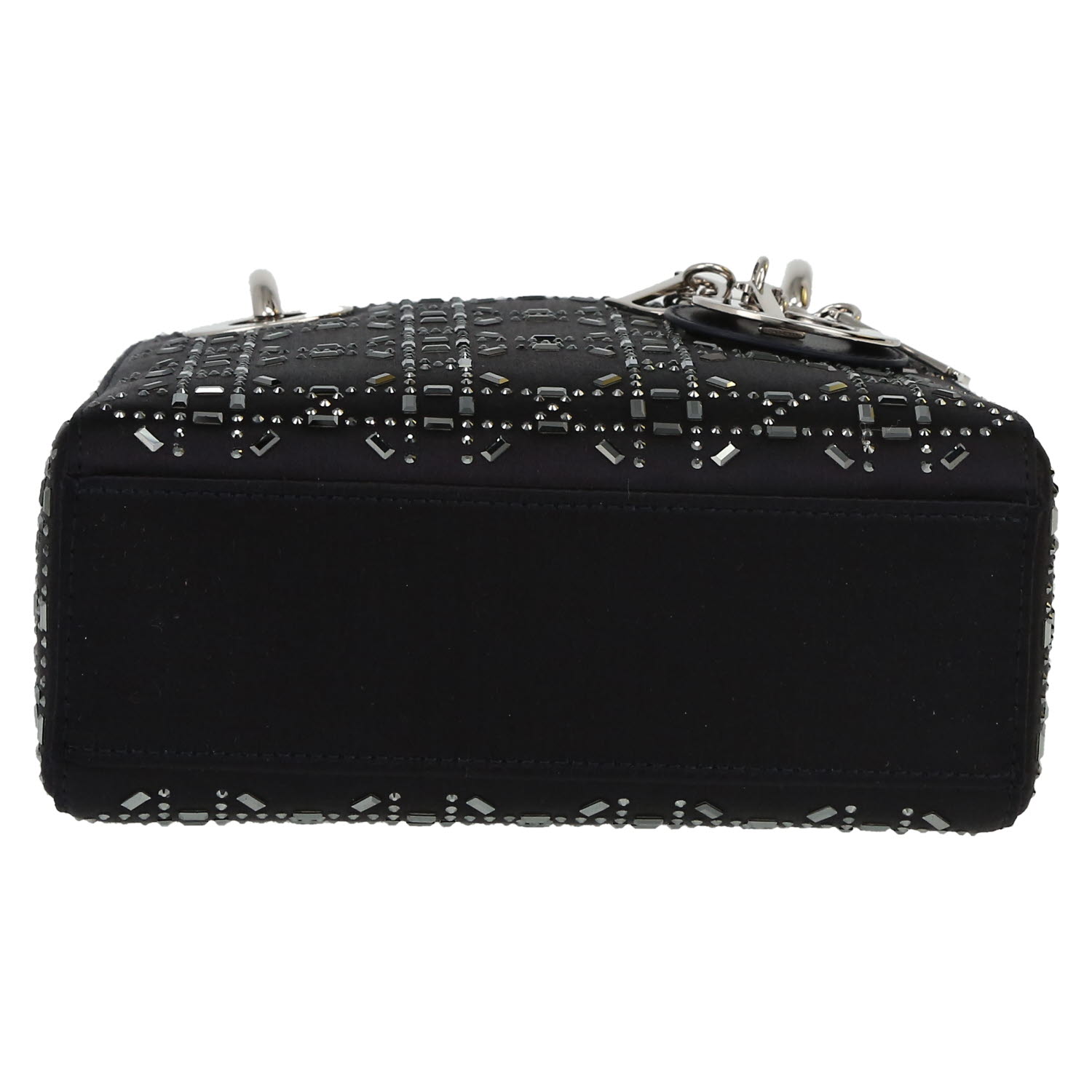 Dior  Lady Dior mini  shoulder bag  in black satin - Detail D1