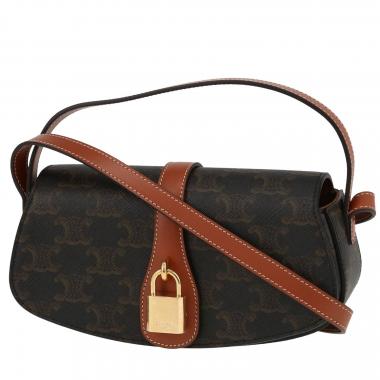 Bolso para llevar al hombro Celine  Tabou modelo mediano  en tejido "Triomphe" y cuero marrón