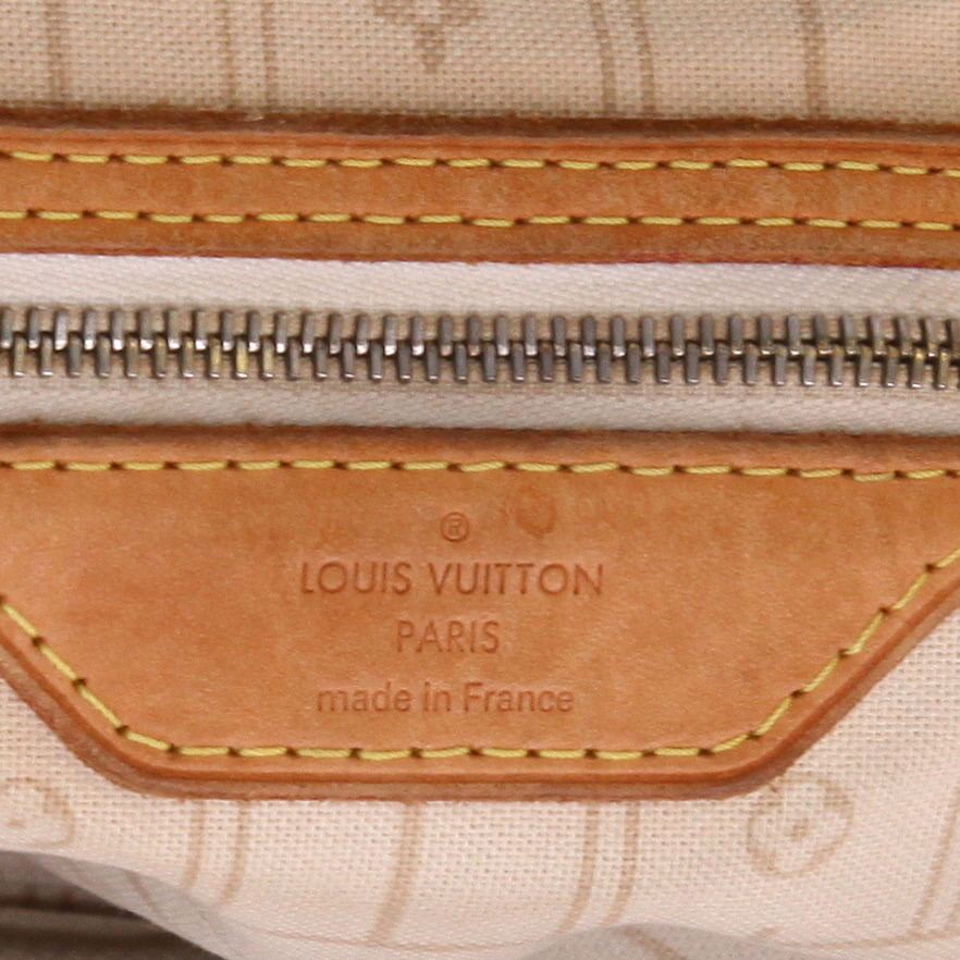 Sac cabas Louis Vuitton  Neverfull en toile damier azur et cuir naturel - Detail D2