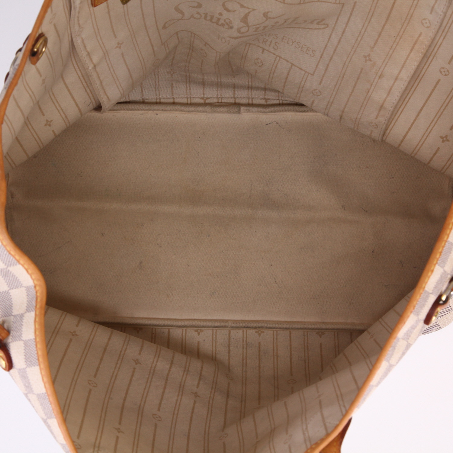 Shopping bag Louis Vuitton  Neverfull in tela a scacchi azzurro e pelle naturale - Detail D3