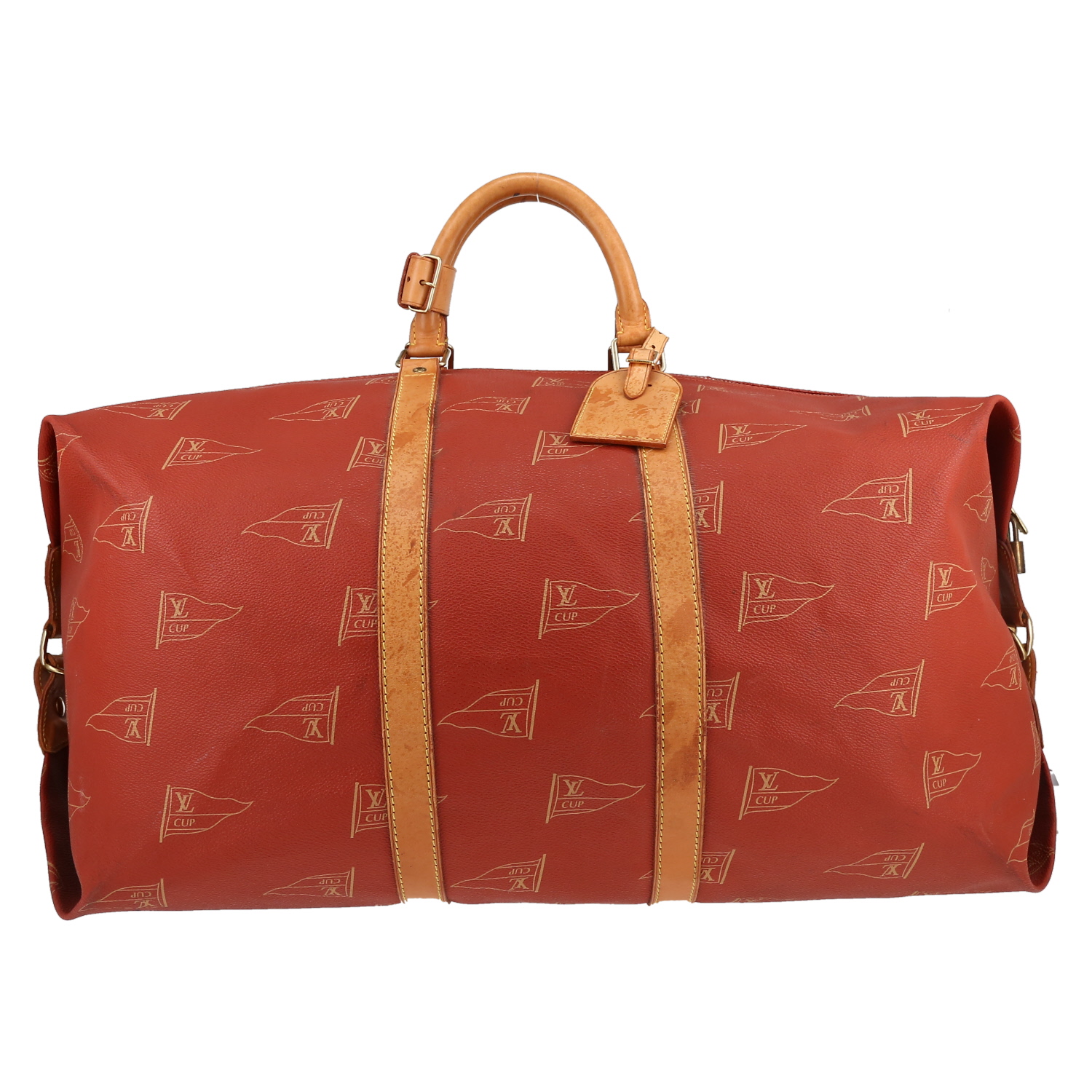 Sac de voyage Louis Vuitton  America's Cup en toile enduite rouge et cuir naturel - Detail D1