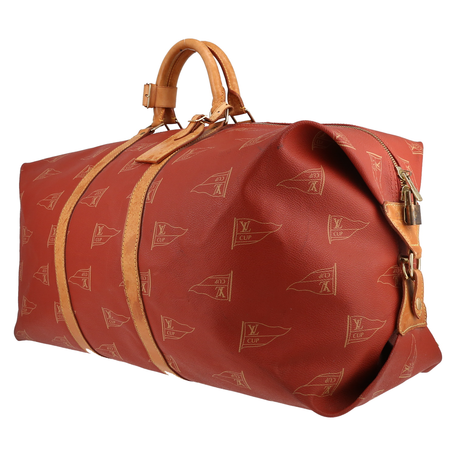 Sac de voyage Louis Vuitton  America's Cup en toile enduite rouge et cuir naturel - Detail D2