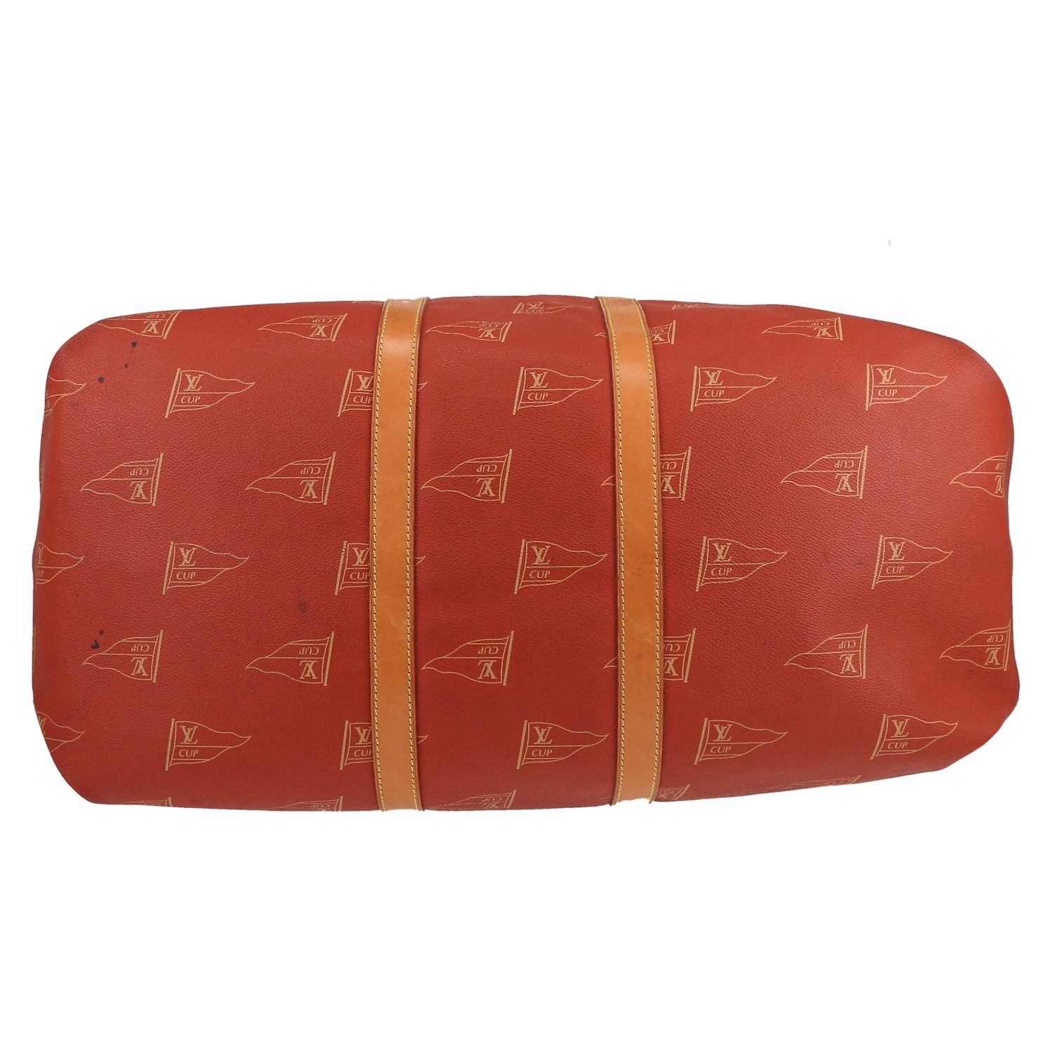 Louis Vuitton  America's Cup travel bag  in red coated canvas  and natural leather - Detail D4