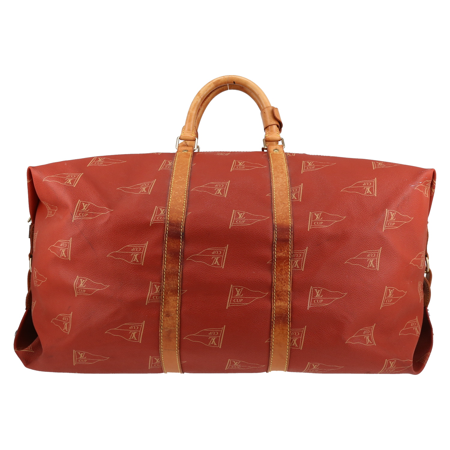 Sac de voyage Louis Vuitton  America's Cup en toile enduite rouge et cuir naturel - Detail D5