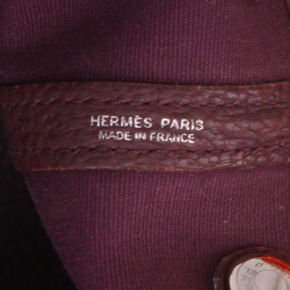 Shopping bag Hermès  Garden Party in tela color prugna e pelle color prugna - Detail D2