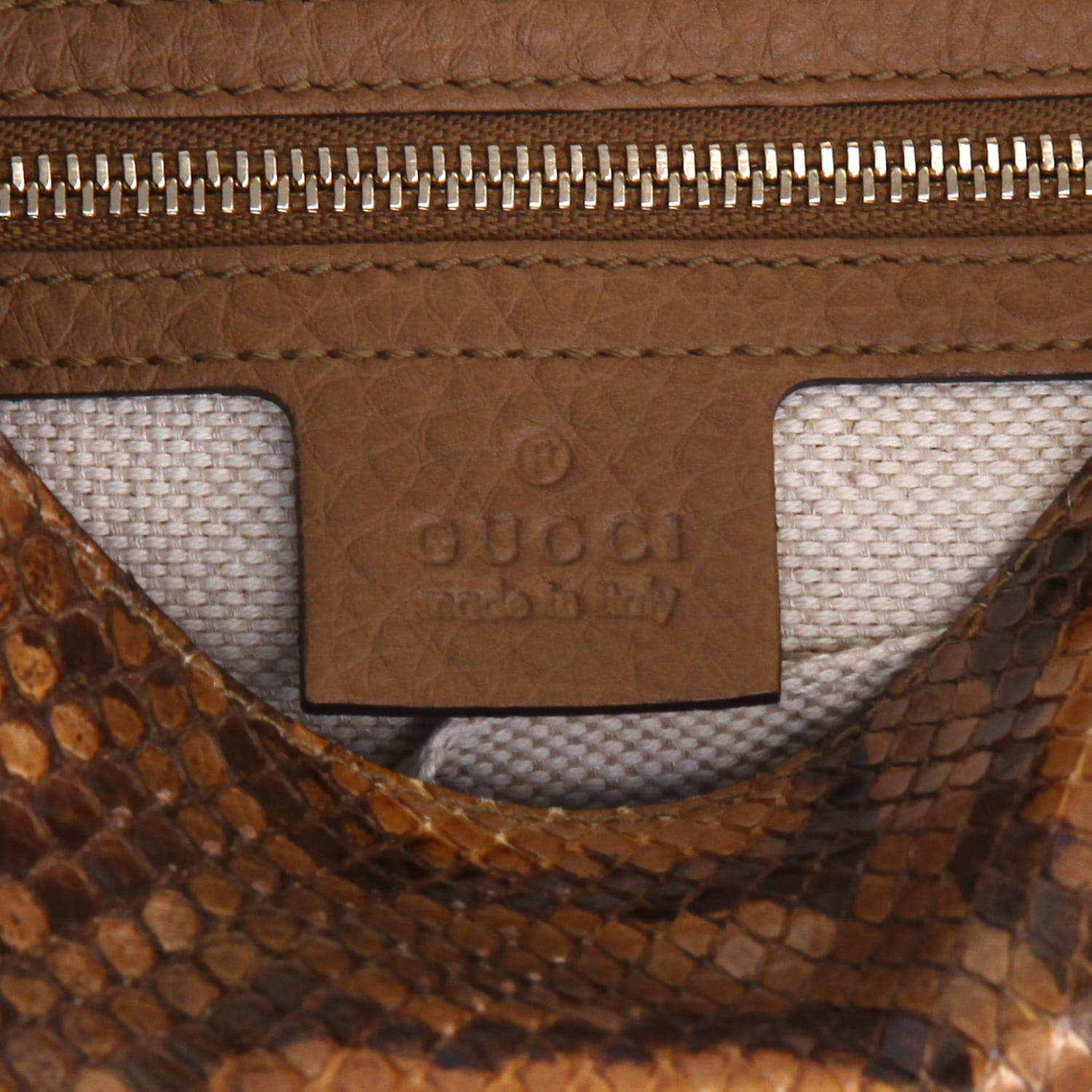 Gucci  Jackie shoulder bag  in gold python  and bicolor canvas - Detail D2