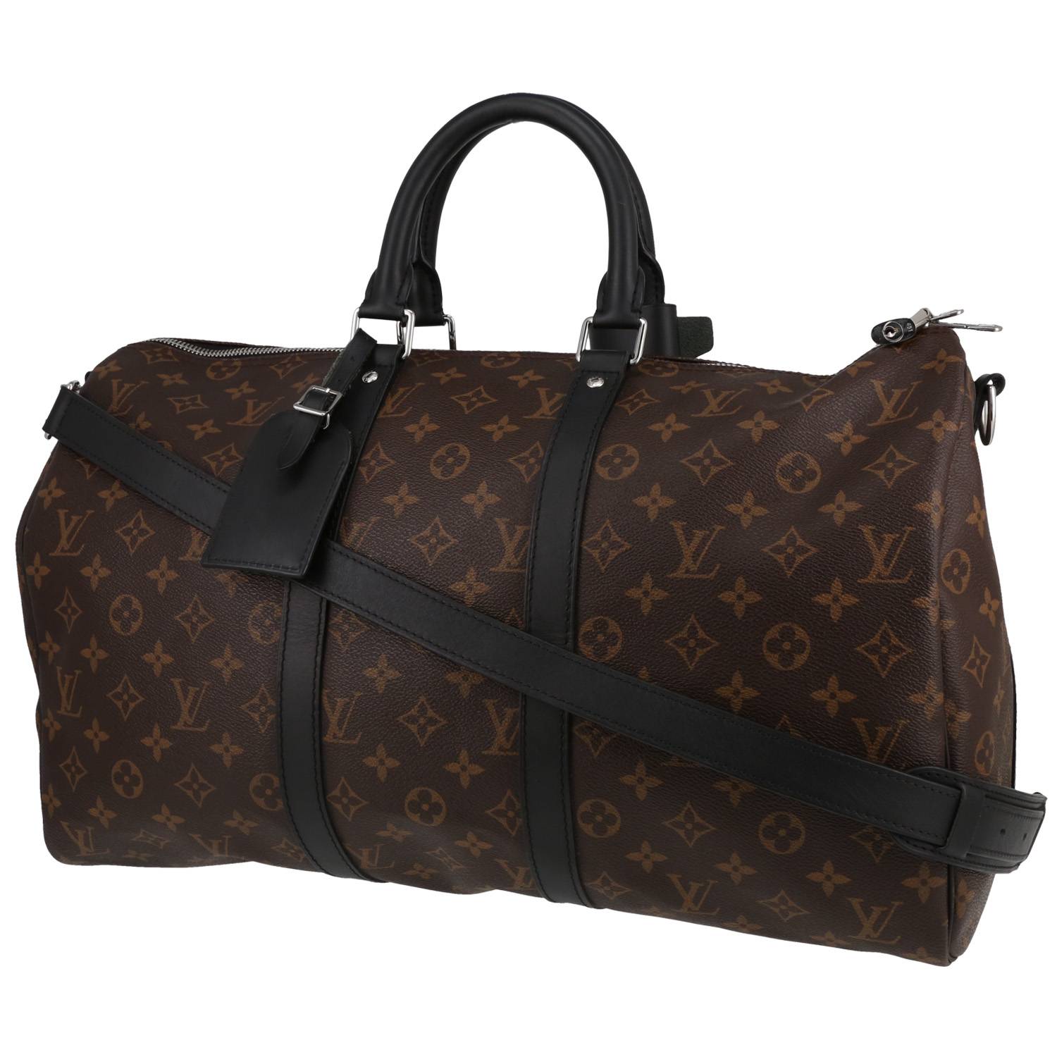 Bolsa de viaje Louis Vuitton  Keepall 45 en lona Monogram marrón y cuero negro