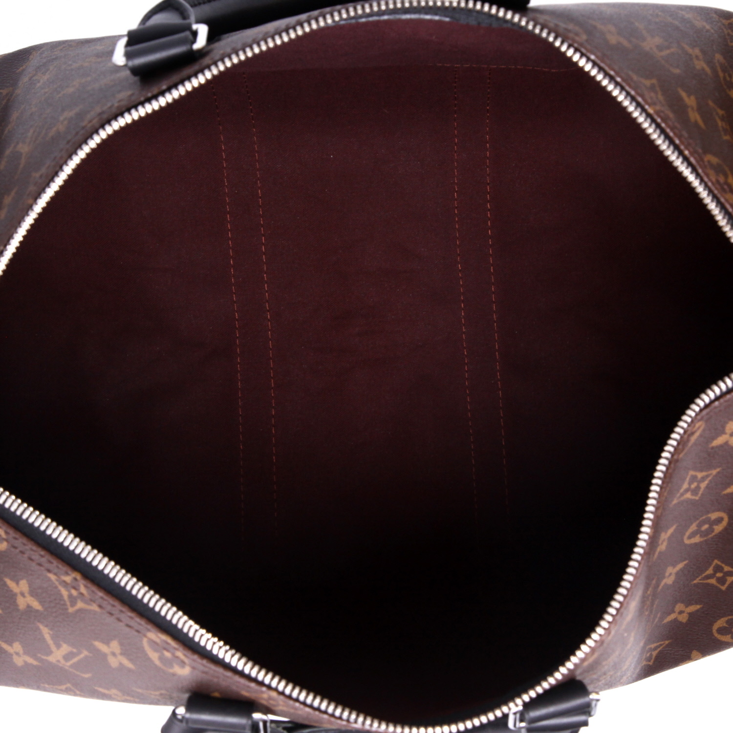 Sac de voyage Louis Vuitton  Keepall 45 en toile monogram marron et cuir noir - Detail D3