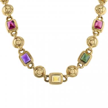 Collar Chanel Coco de oro amarillo, amatistas y turmalinas