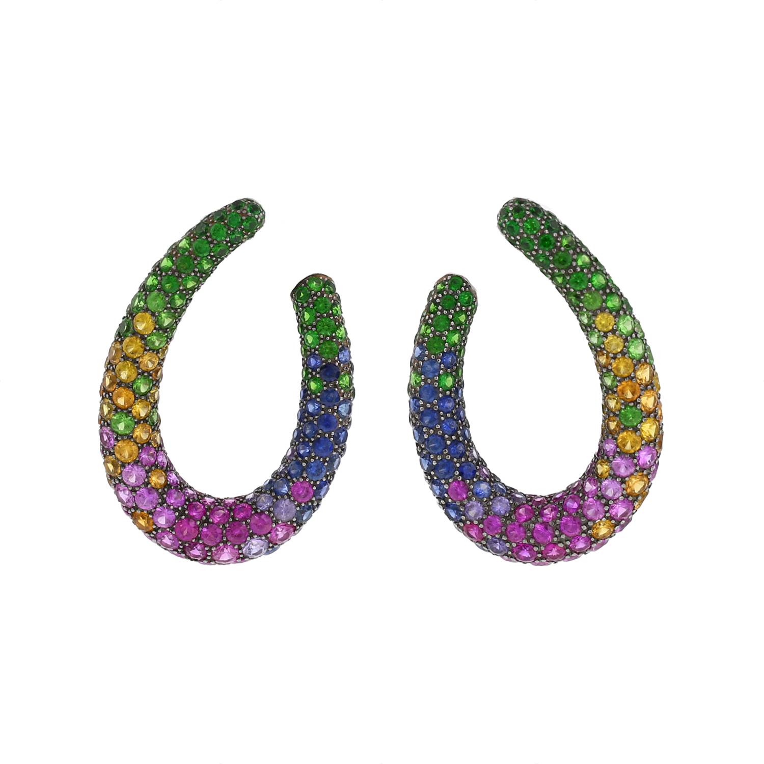 Boucheron Masy, le Caméléon earrings in blackened gold, sapphires and tsavorites