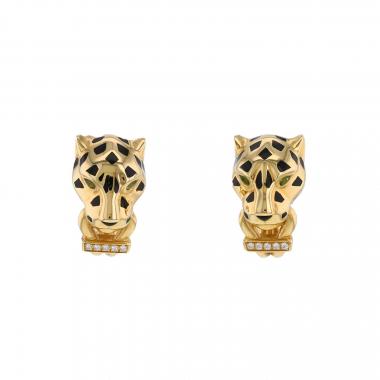 Cartier Panthère earrings in yellow gold, lacquer and tsavorites