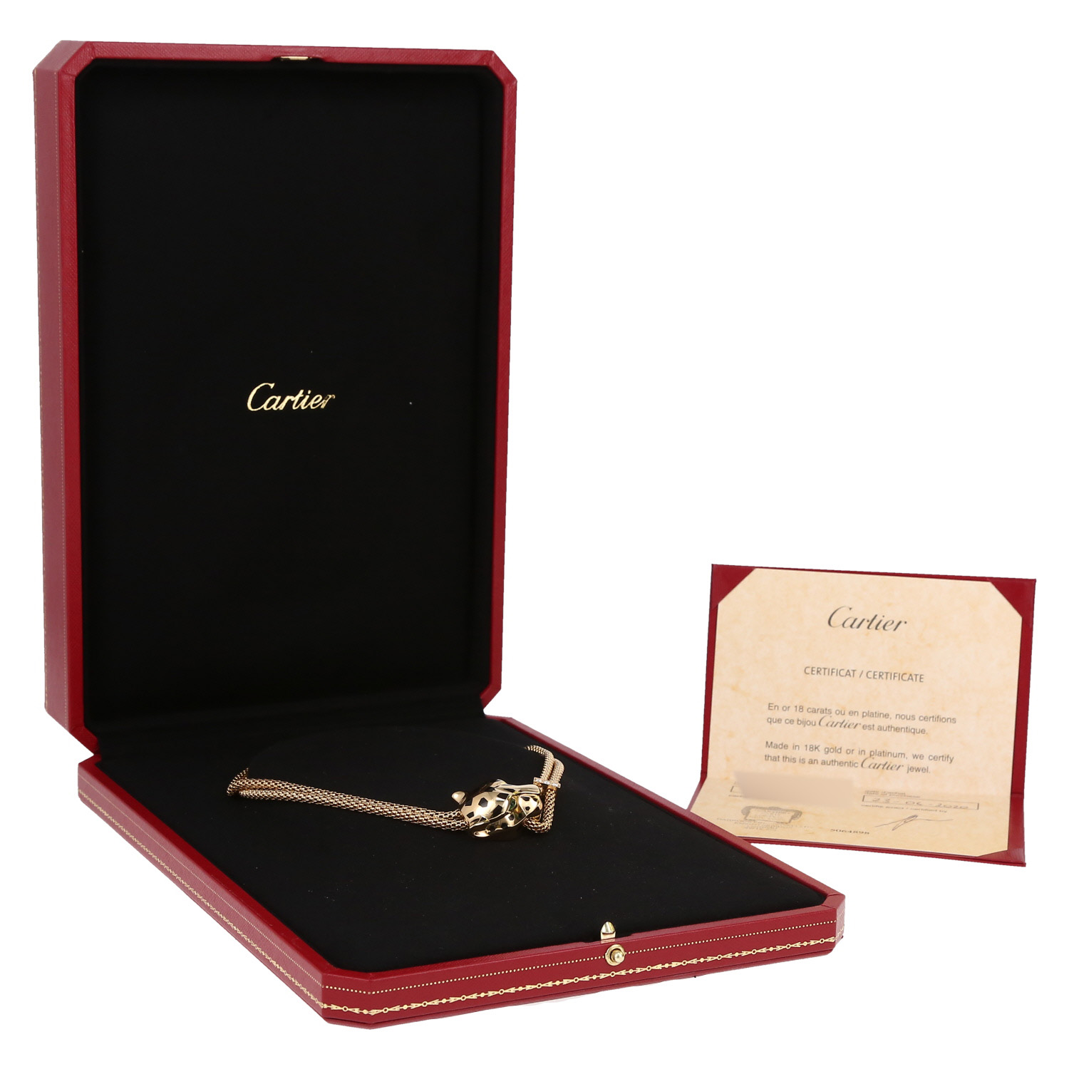 Cartier Panthère necklace in yellow gold, onyx, diamonds and tsavorites - Detail D2