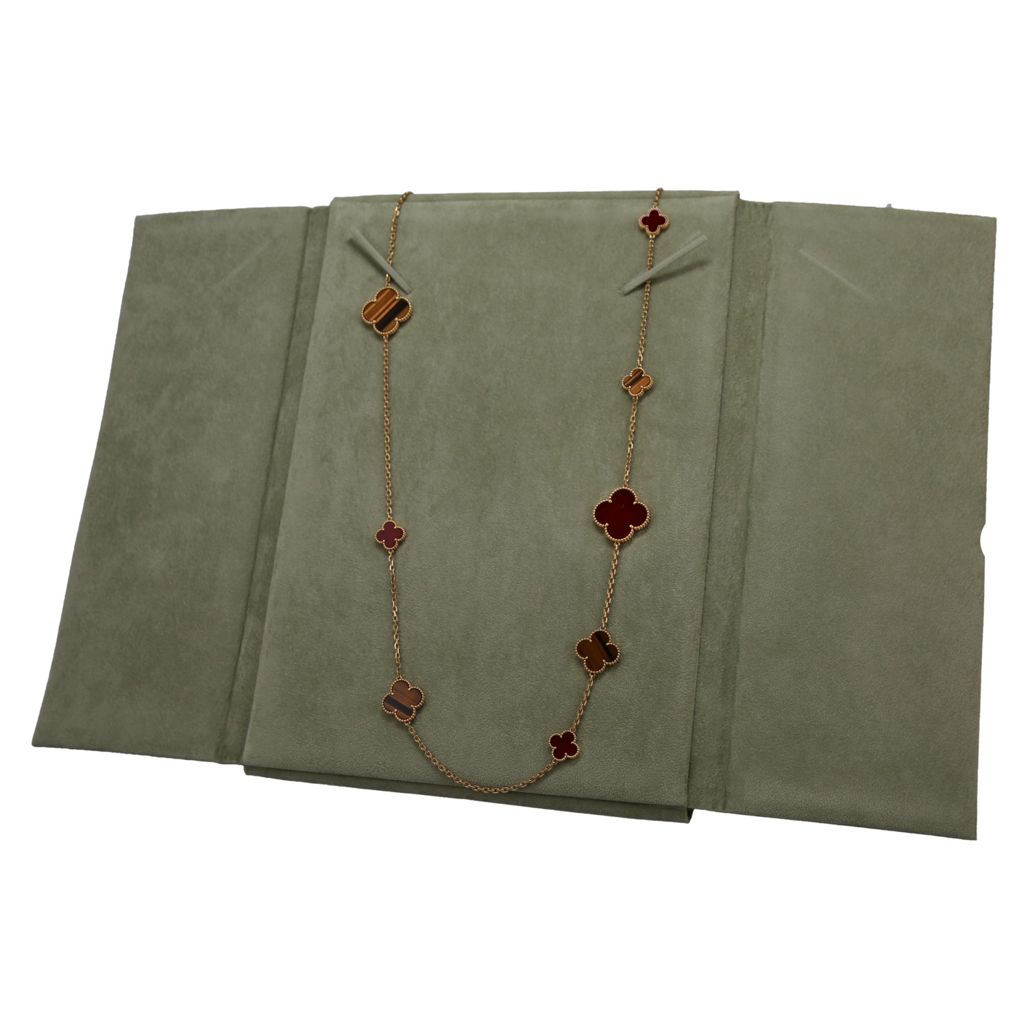 Van Cleef & Arpels Magic Alhambra long necklace in yellow gold, cornelian and tiger eye stone - Detail D2