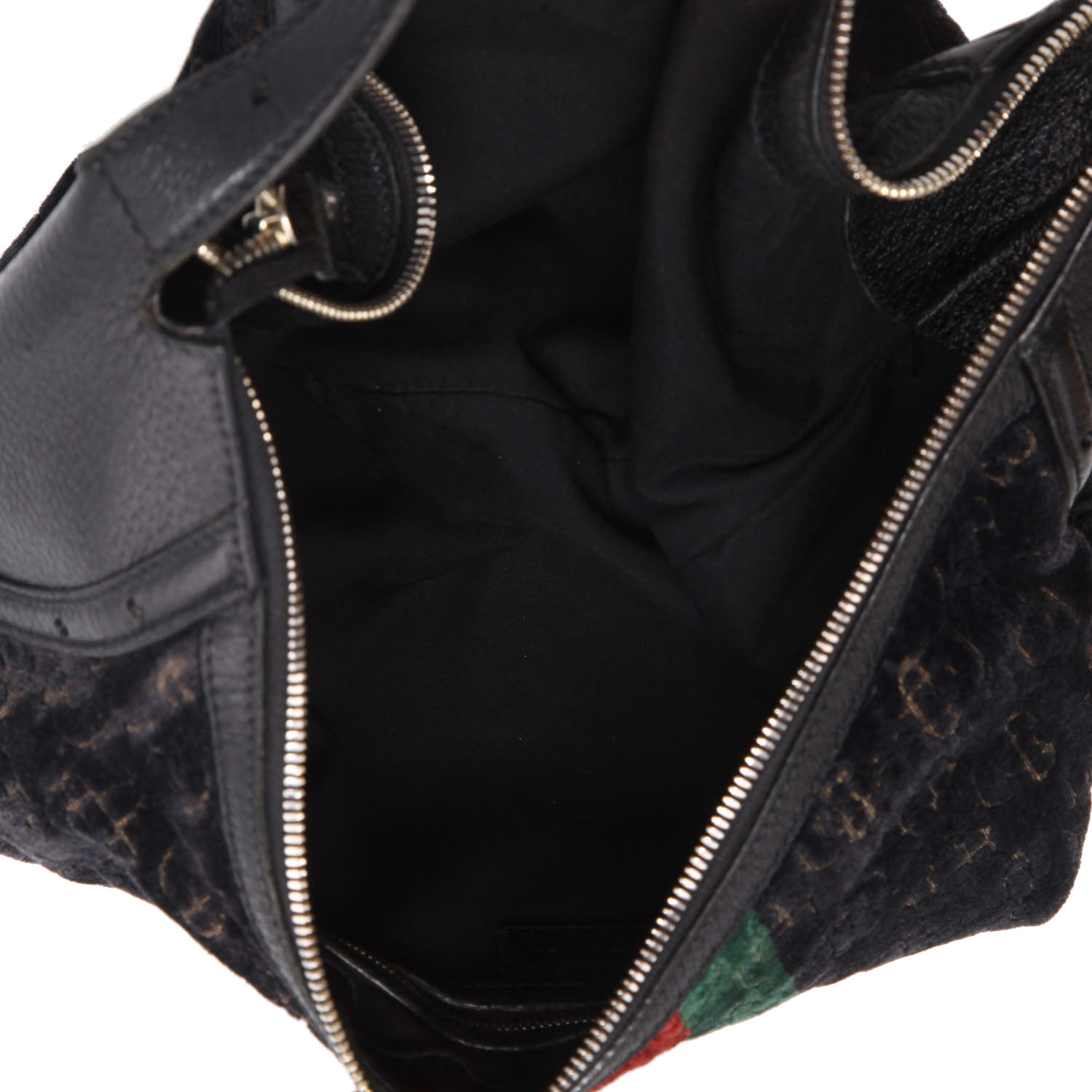 Bolso de mano Gucci  Gucci Vintage en lona negra verde y roja y cuero negro - Detail D3