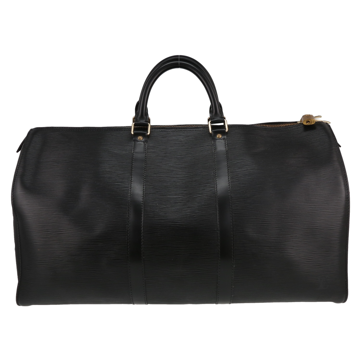 Sac de voyage Louis Vuitton Keepall 50 en cuir épi noir - Detail D1