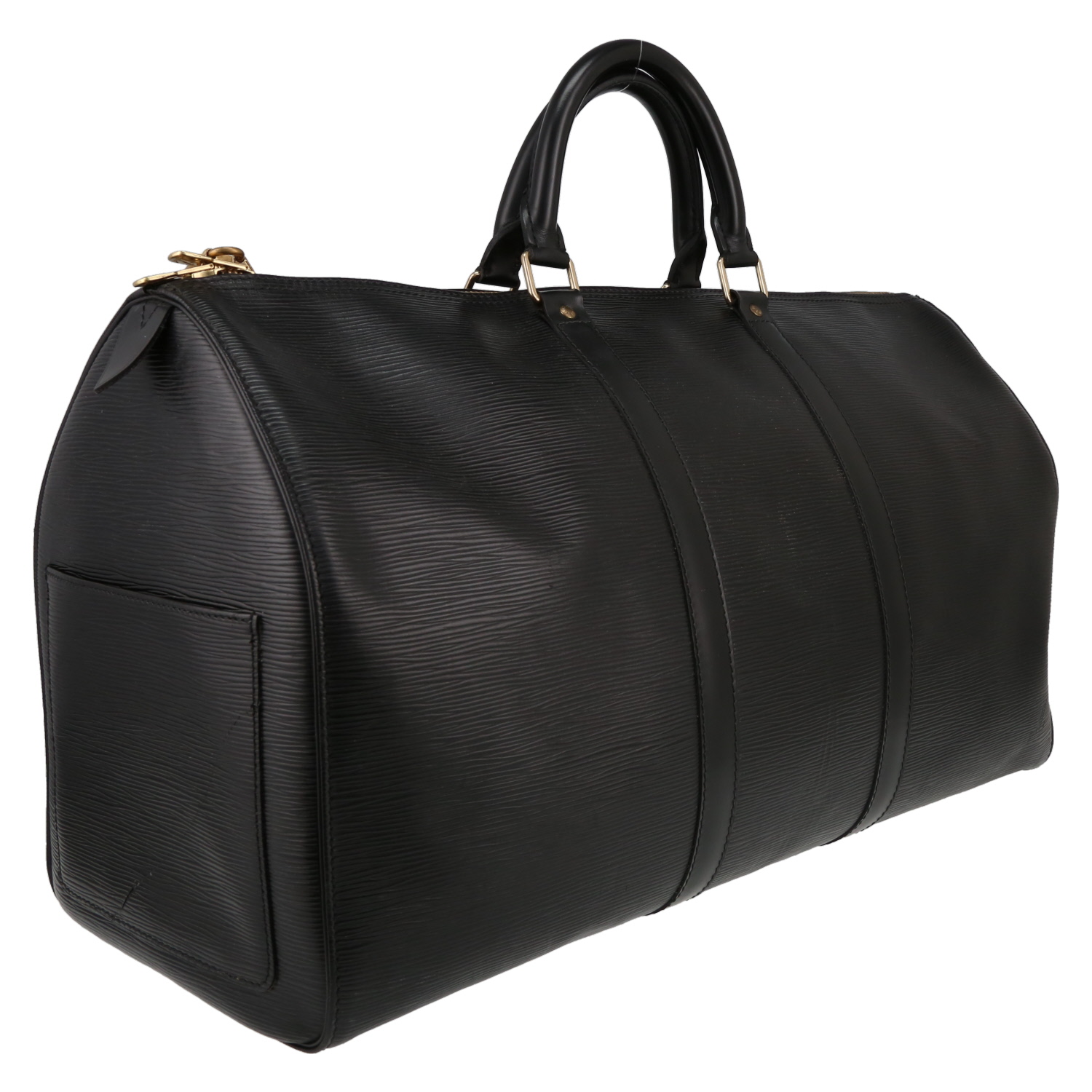 Sac de voyage Louis Vuitton Keepall 50 en cuir épi noir - Detail D3