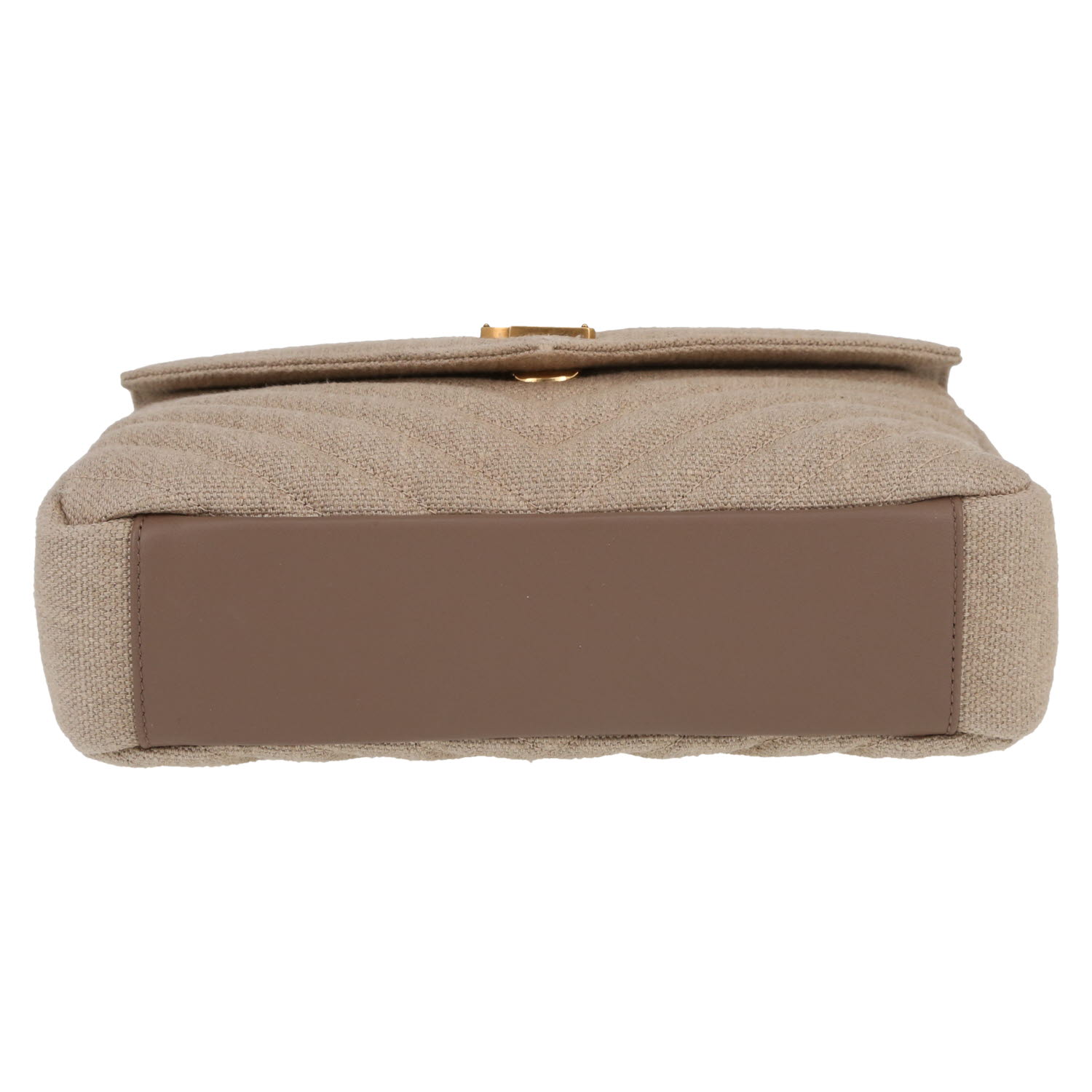 Saint Laurent  College shoulder bag  in beige quilted canvas  and taupe leather - Detail D1