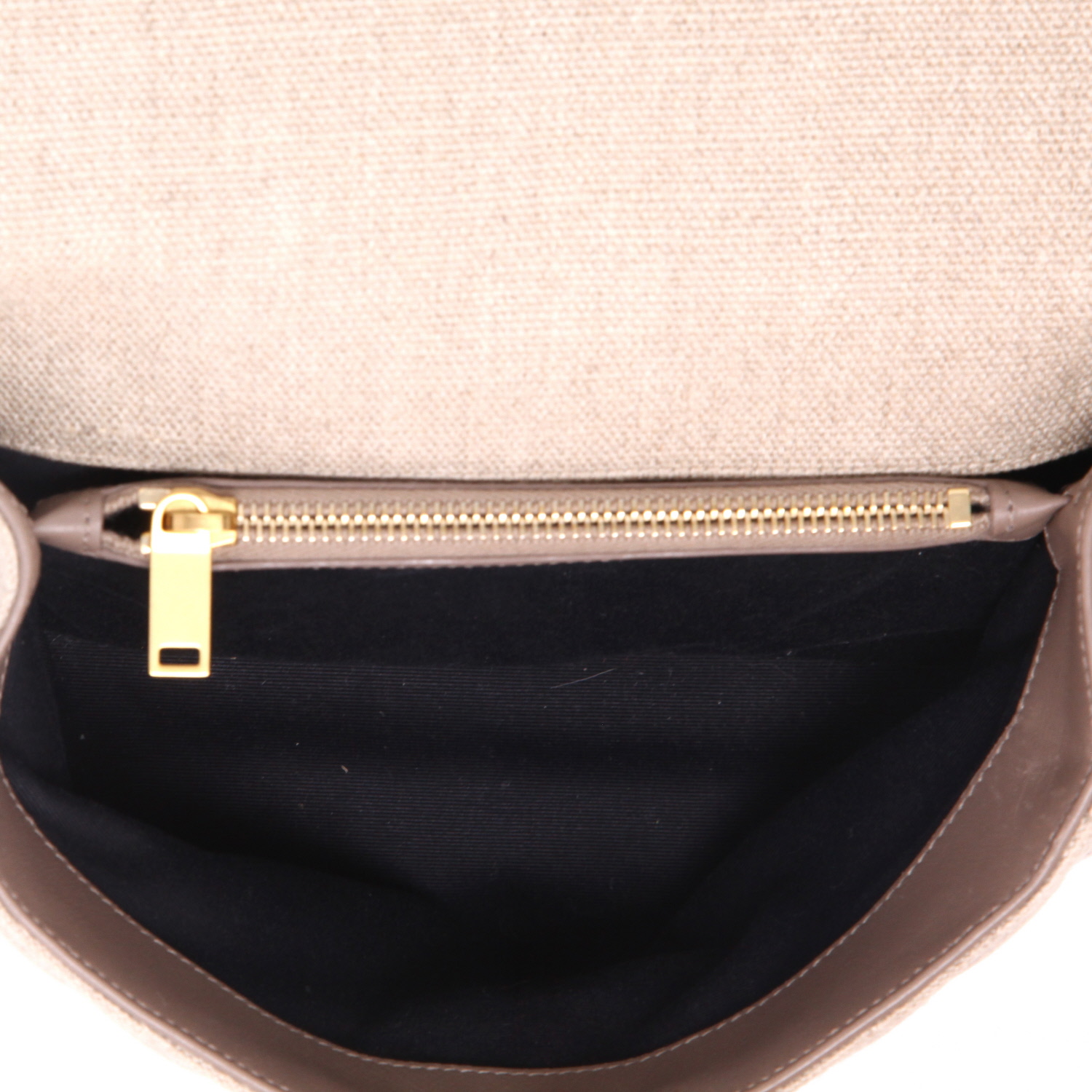 Saint Laurent  College shoulder bag  in beige quilted canvas  and taupe leather - Detail D3