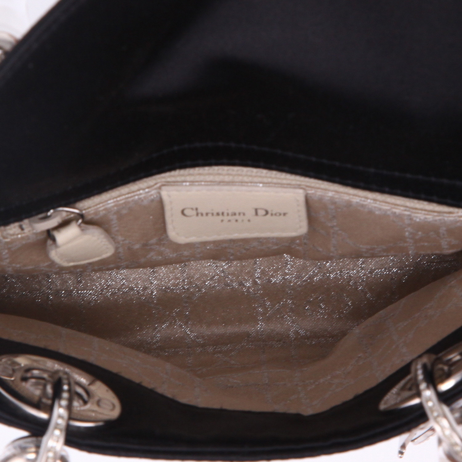 Dior  Mini Lady Dior handbag  in black satin - Detail D3