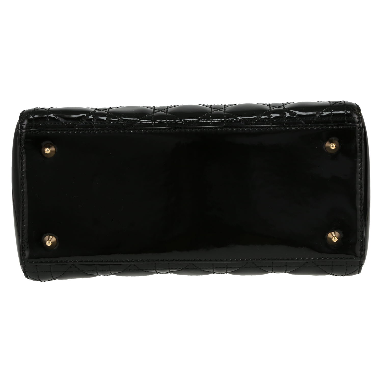 Sac à main Dior  Lady Dior moyen modèle  en cuir verni noir - Detail D1